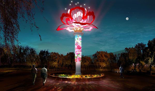 洛浦公园亮化提升工程之牡丹灯光景观灯柱工程